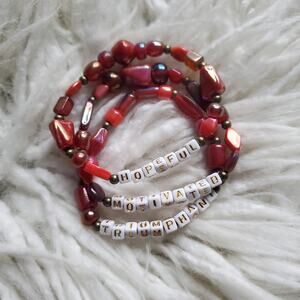 Hand Crafted Inspiration Motivation Red Glass Bead Bracelet Set